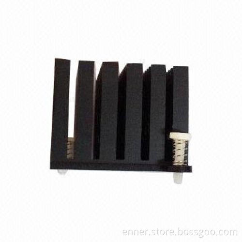 Black Anodized Extruded Aluminum IC Heat Sink with Push Pins, size 38*38*30mm